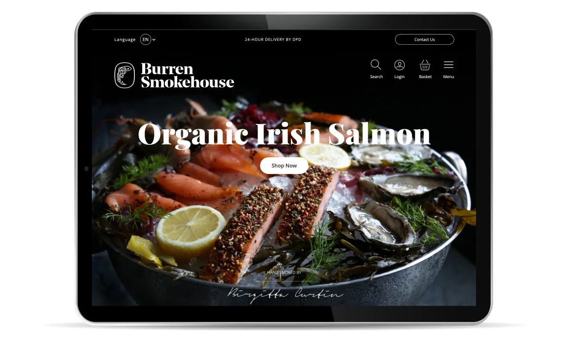 Tablet displaying Burren Smokehouse website