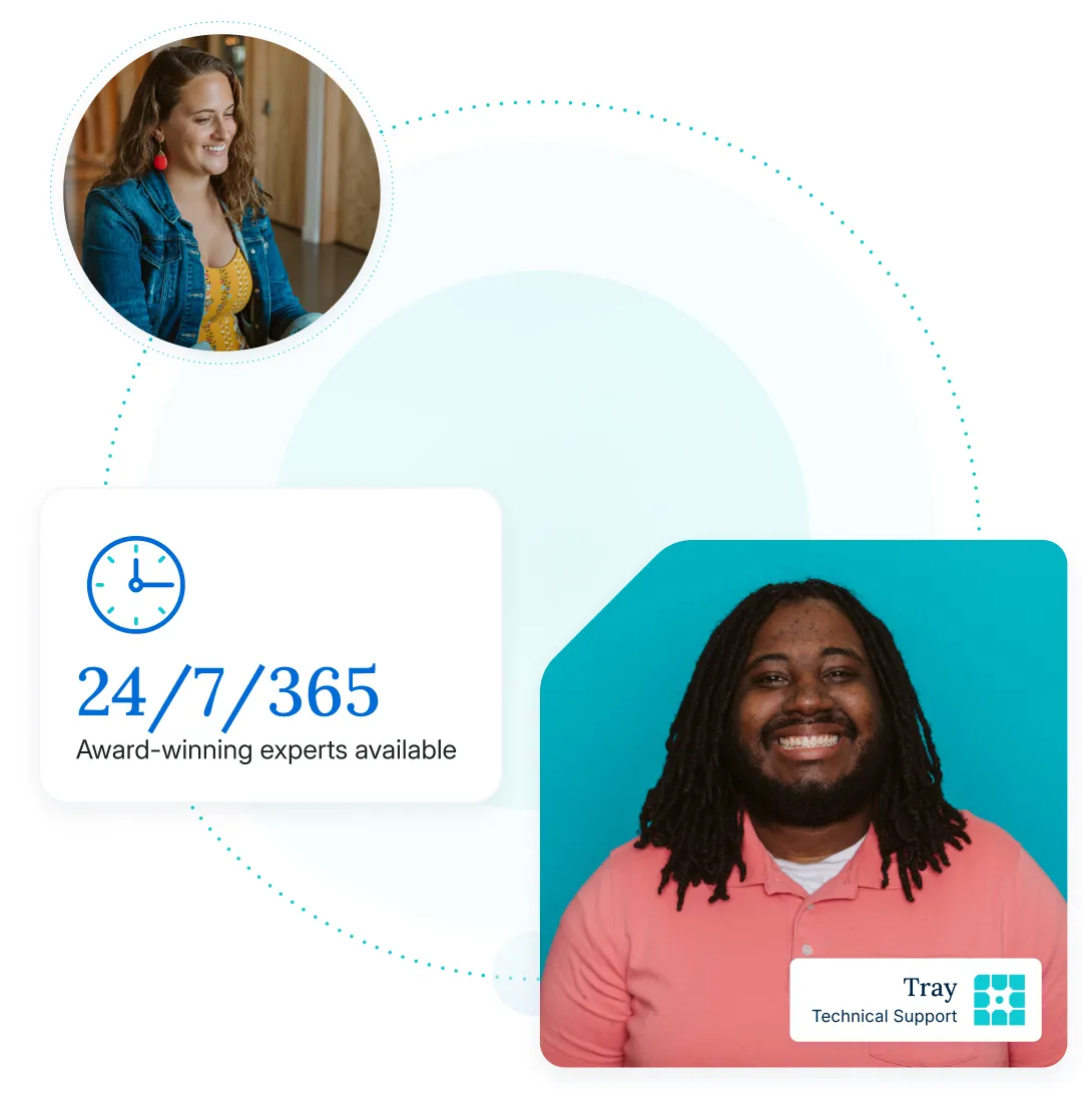 A WP Engine Support team member in a circle with a smiling woman and a box with "24/7/365 award-winning support available" overlay